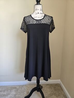 Nina Leonard Dress Womens S Black Dotted Mesh Witchy Goth Casual
